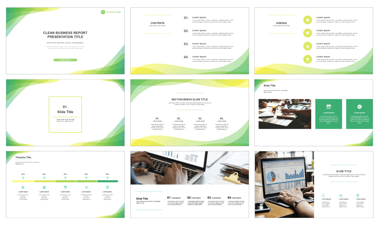 Clean business report Free powerpoint template and google slides theme-PPTMON