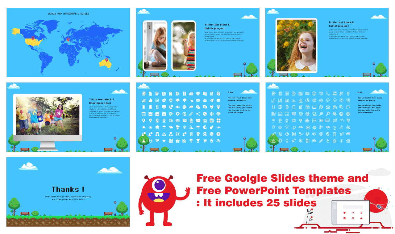 Pixel Art Presentation Background Design Free Google Slides PowerPoint Templates