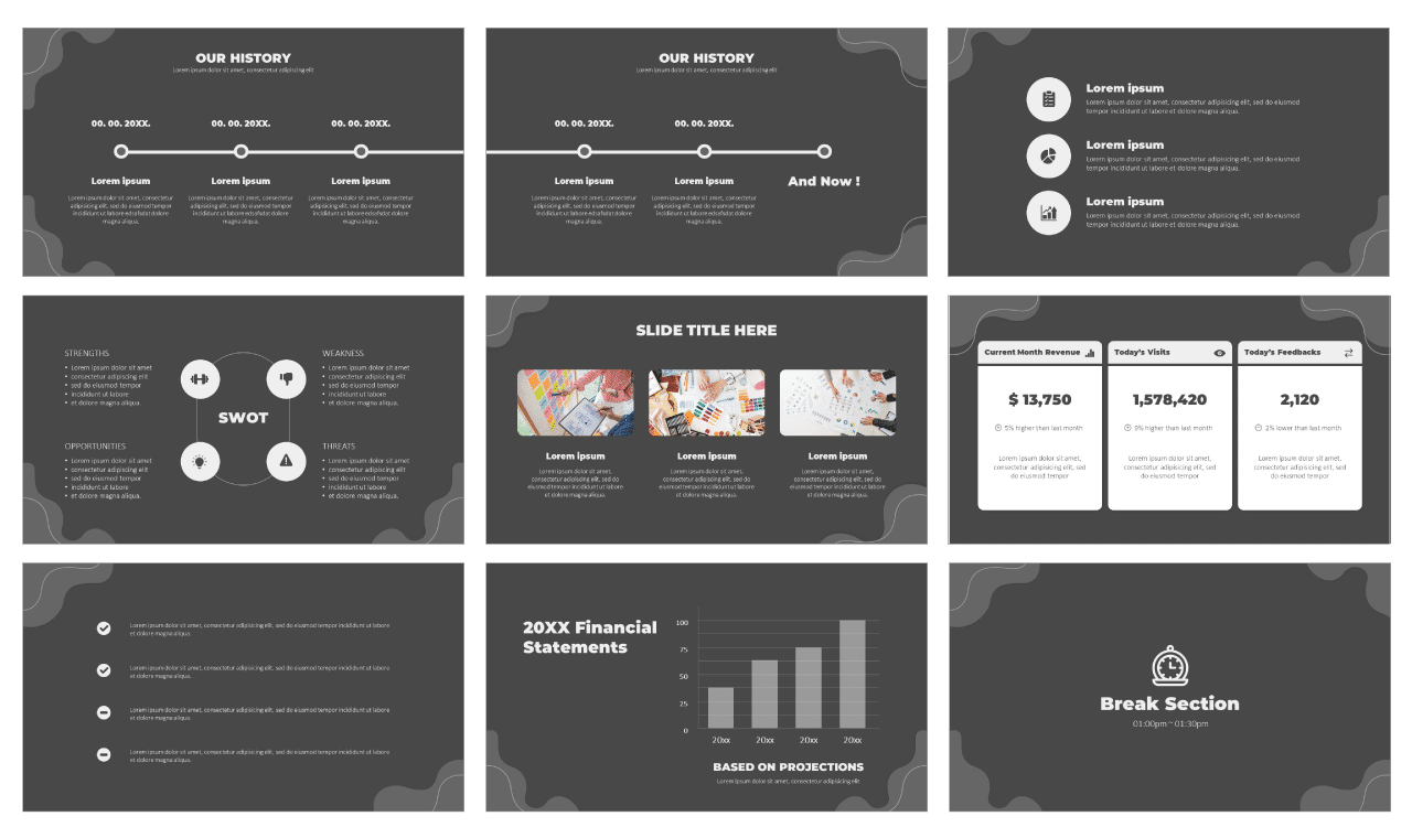 Modern Grayscale Wave PowerPoint Templates Google Slides Themes Free download
