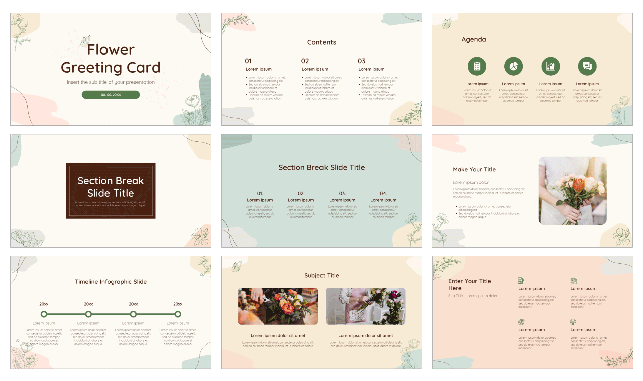 Flower Greeting Card Free PowerPoint Template Google Slides Theme With Regard To Greeting Card Template Powerpoint