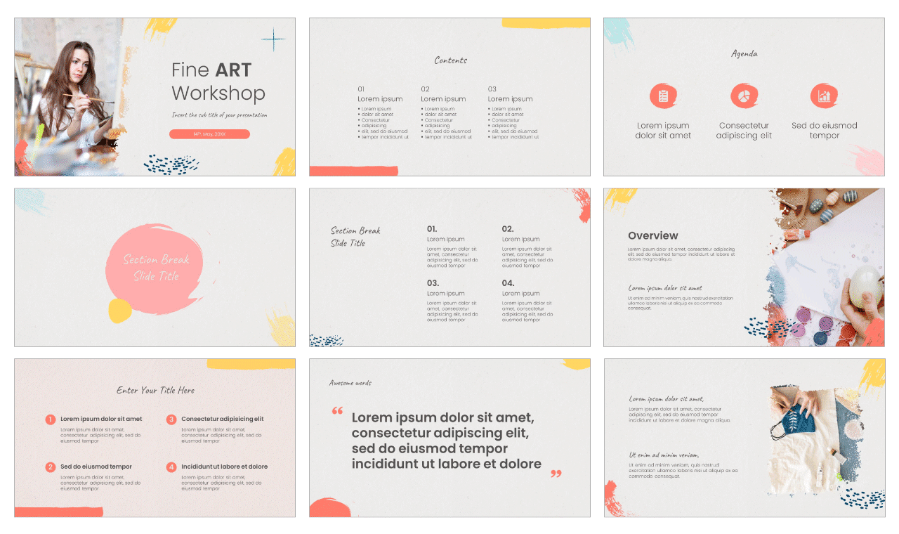 Fine Art Workshop Free PowerPoint Template Google Slides Theme