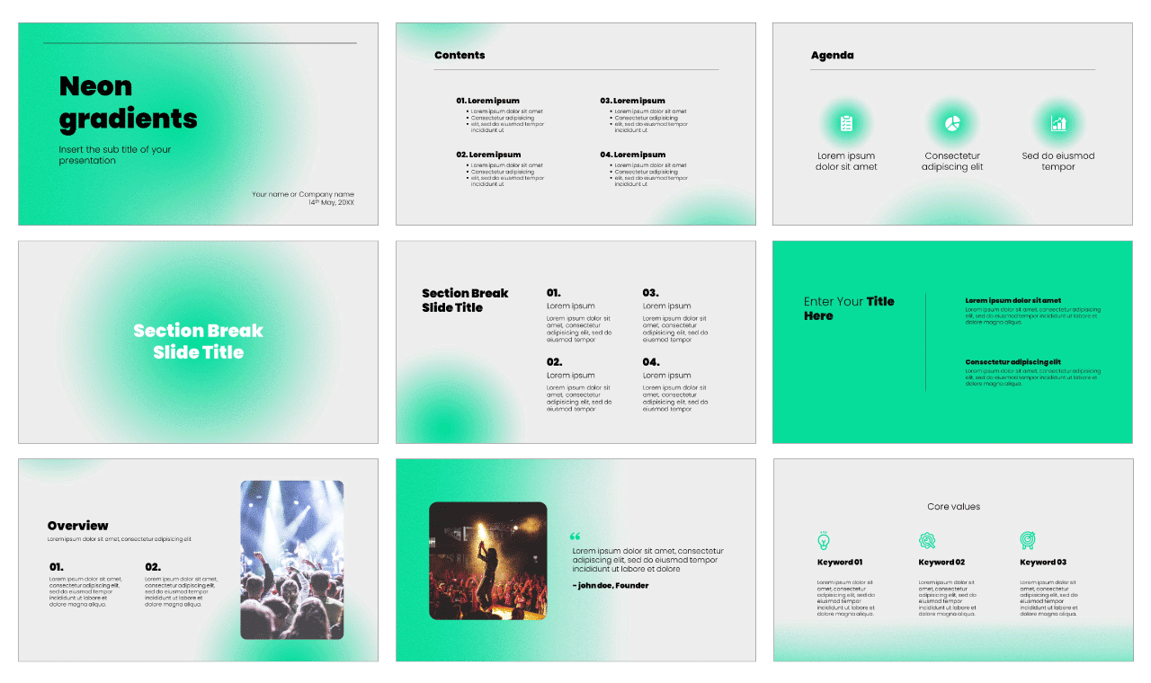 Neon gradients Free PowerPoint Template Google Slides Theme
