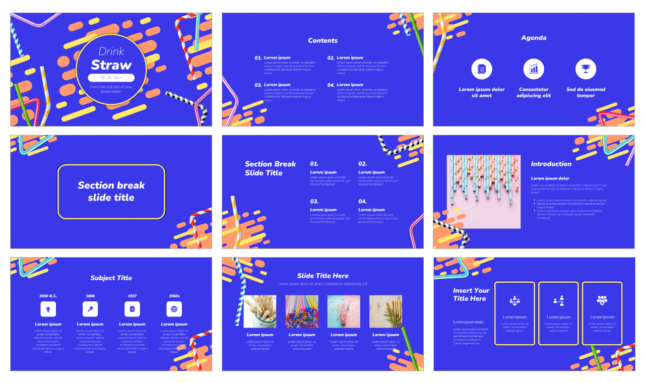 Drinking Straw Free Google Slides Theme PowerPoint Template