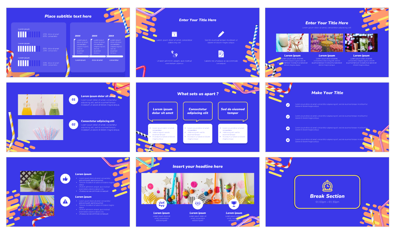 Drinking Straw Google Slides Theme PowerPoint Template Free Download