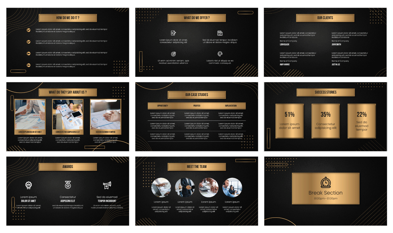 Modern Gold Google Slides Theme and PowerPoint template Free Download