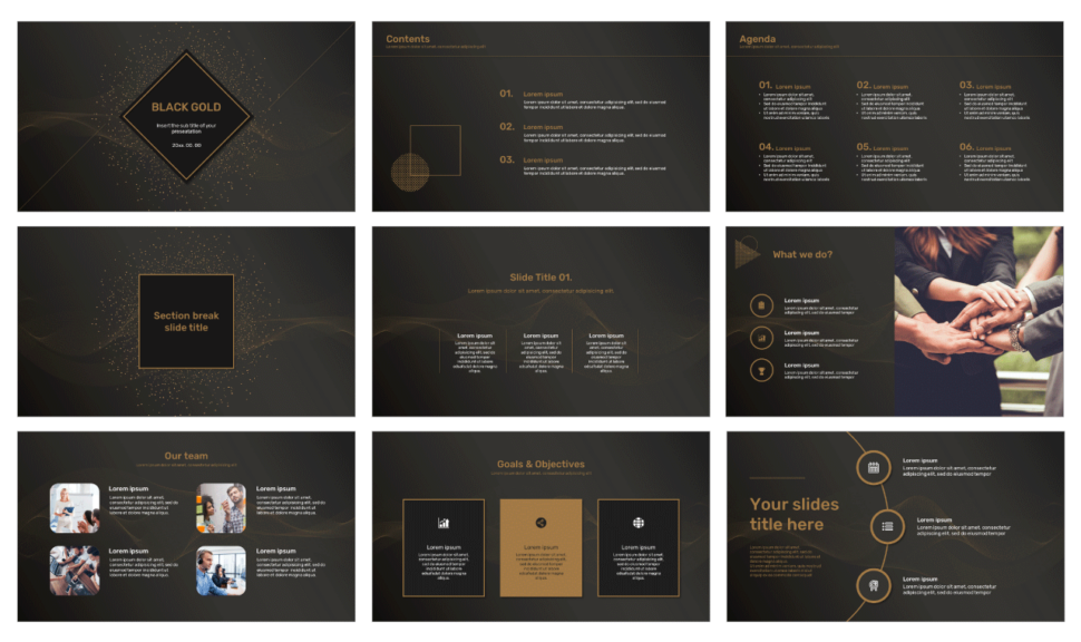 Black Gold Free Google Slides Theme and PowerPoint Template