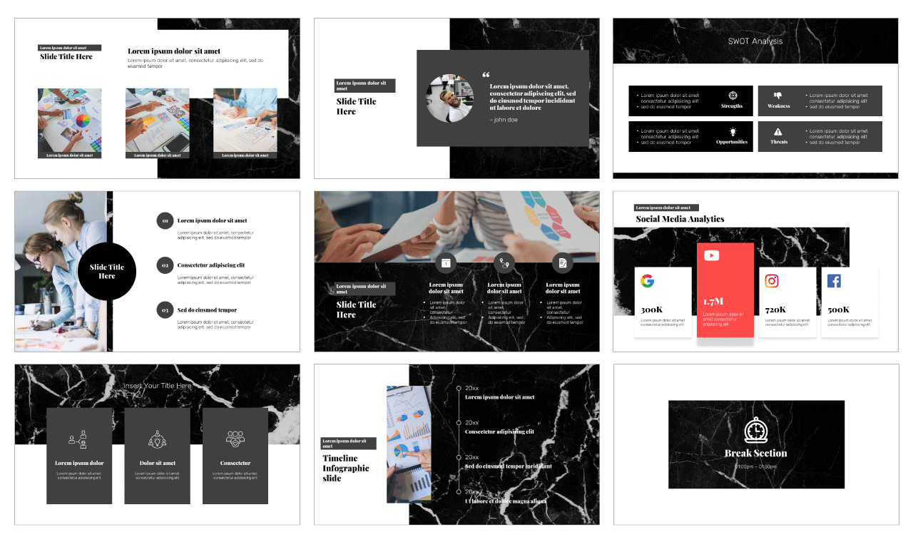 Natural Black Marble Google Slides Theme PowerPoint Template Free Download