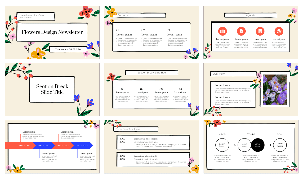 Flowers Design Newsletter Free Google Slides Theme PowerPoint Template