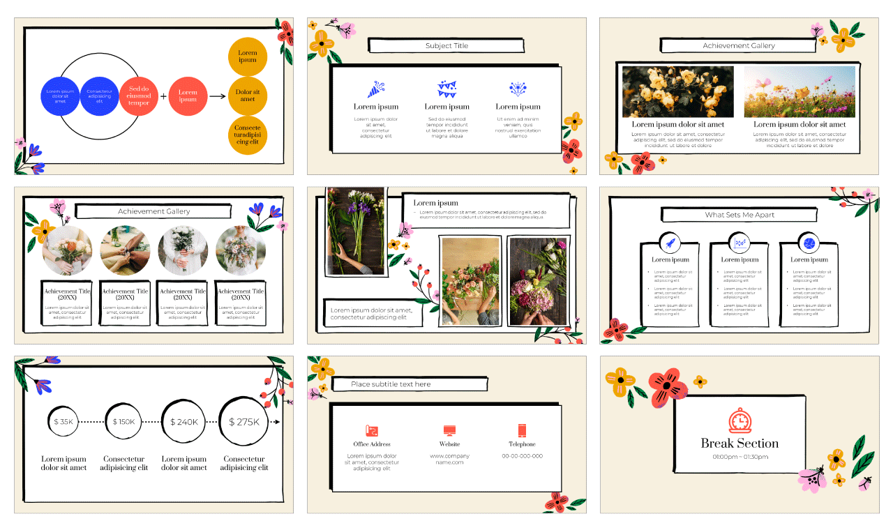 Flowers Design Newsletter Google Slides Theme PowerPoint Template Free Download