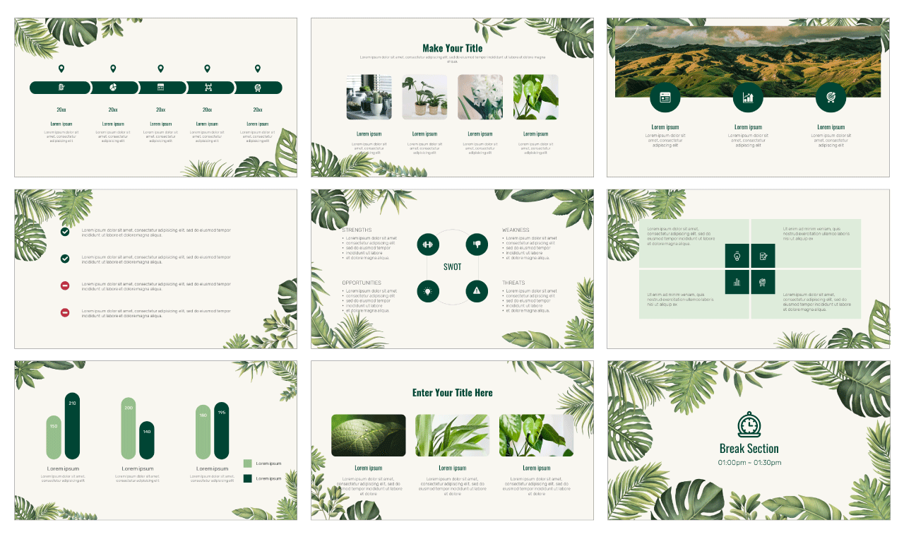 Nature Palm Leaves Google Slides Theme PowerPoint Template Free Download