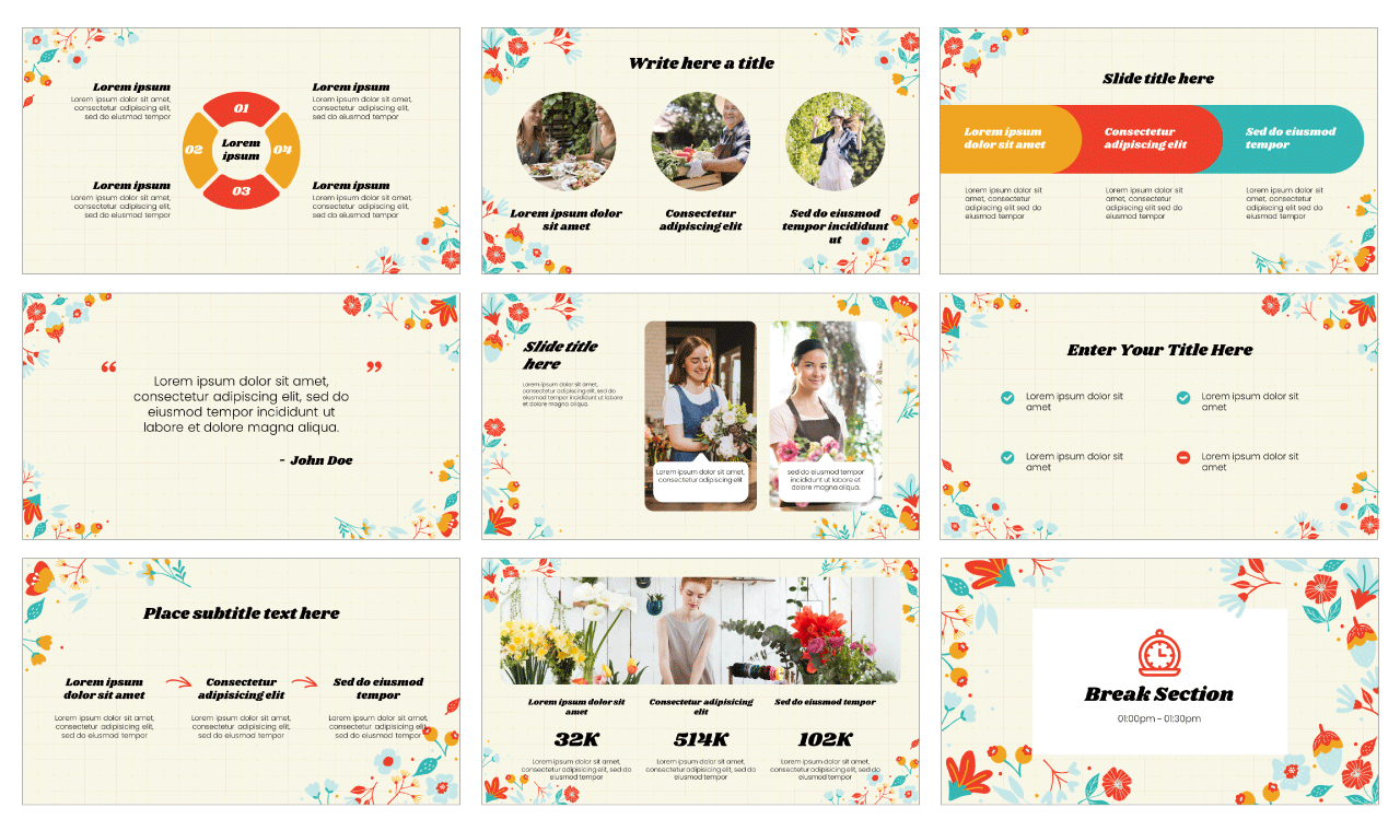 Spring Flower Pattern Google Slides Theme PowerPoint Template Free Download