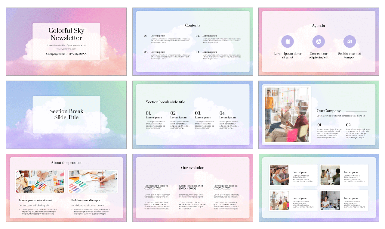 Colorful Sky Newsletter Free Google Slides Theme PowerPoint Template