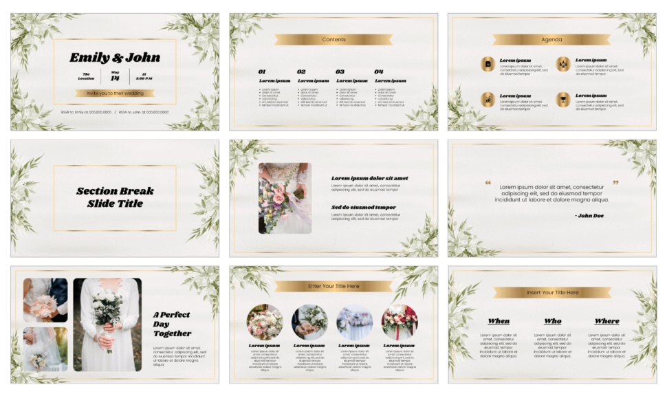 Floral Wedding Invitation Card Free Google Slides PowerPoint Template