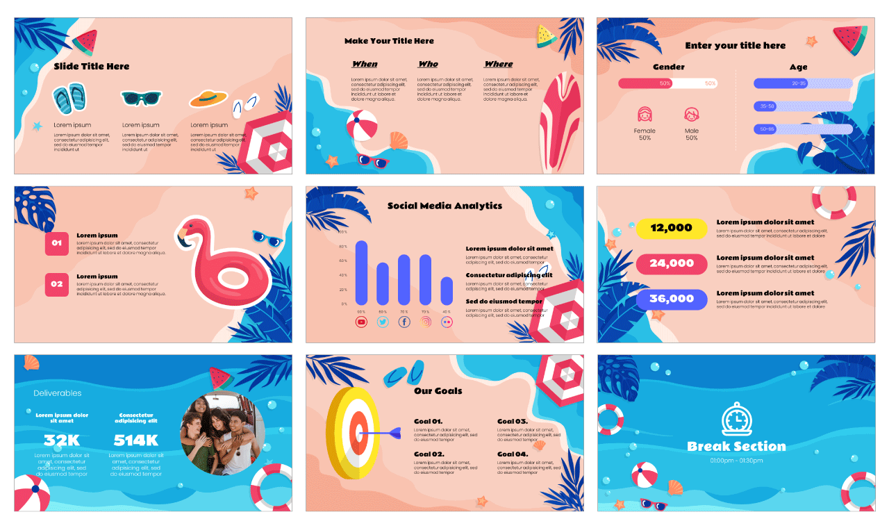 Summer Vacation Google Slides Theme PowerPoint Template Free Download