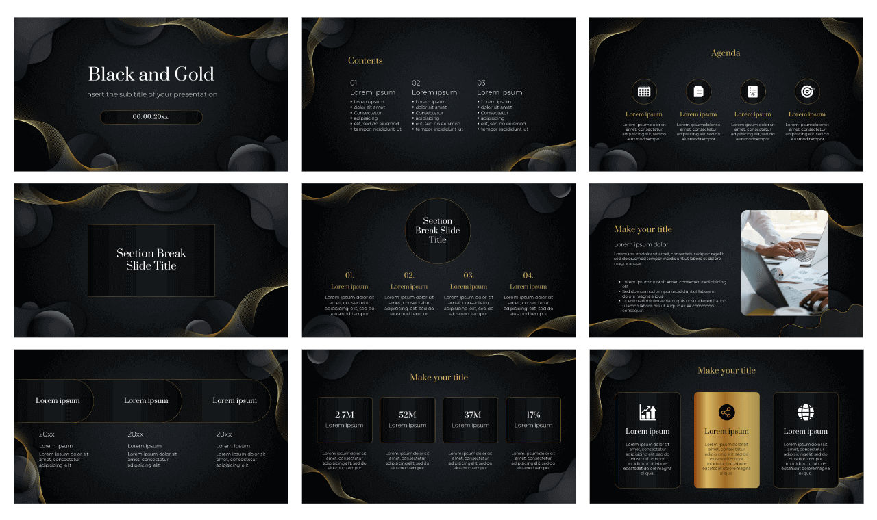 Black and Gold Free Google Slides Theme PowerPoint Template
