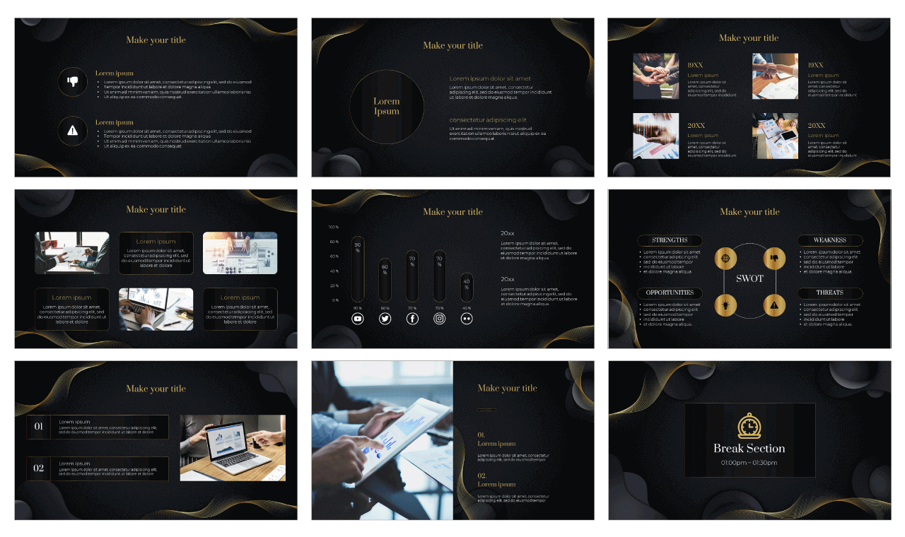 Black and Gold Google Slides Theme PowerPoint Template Free Download