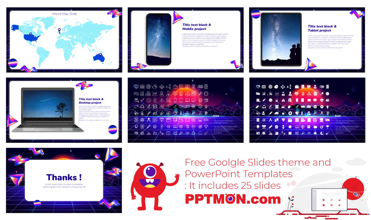 Retro Neon Presentation Background Design Free Google Slides Theme PowerPoint Template