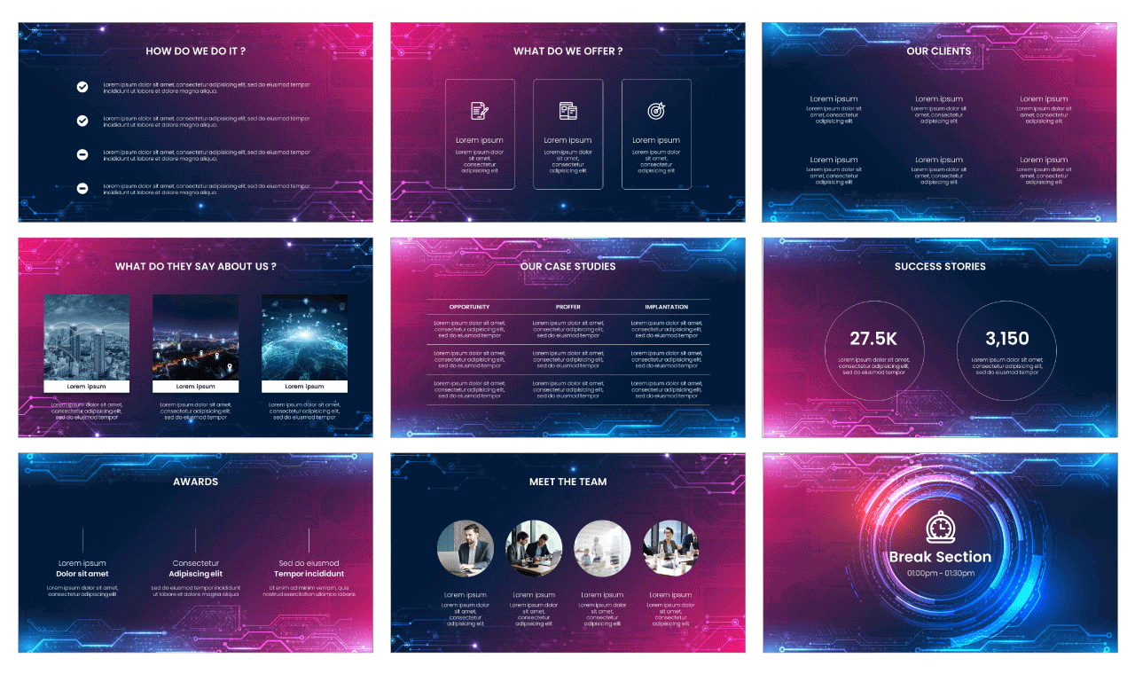 Technology Network Google Slides Theme PowerPoint Template Free Download