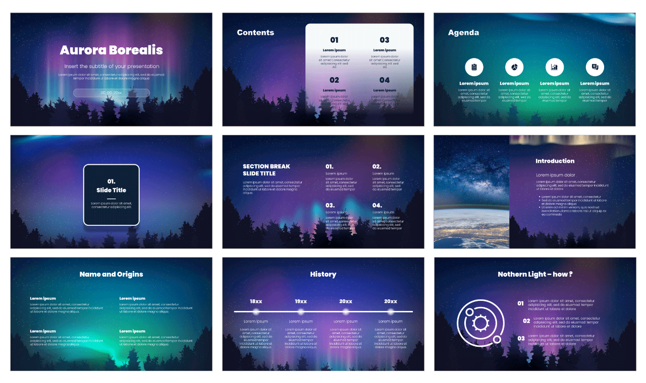 Aurora Borealis Free Google Slides Theme PowerPoint Template