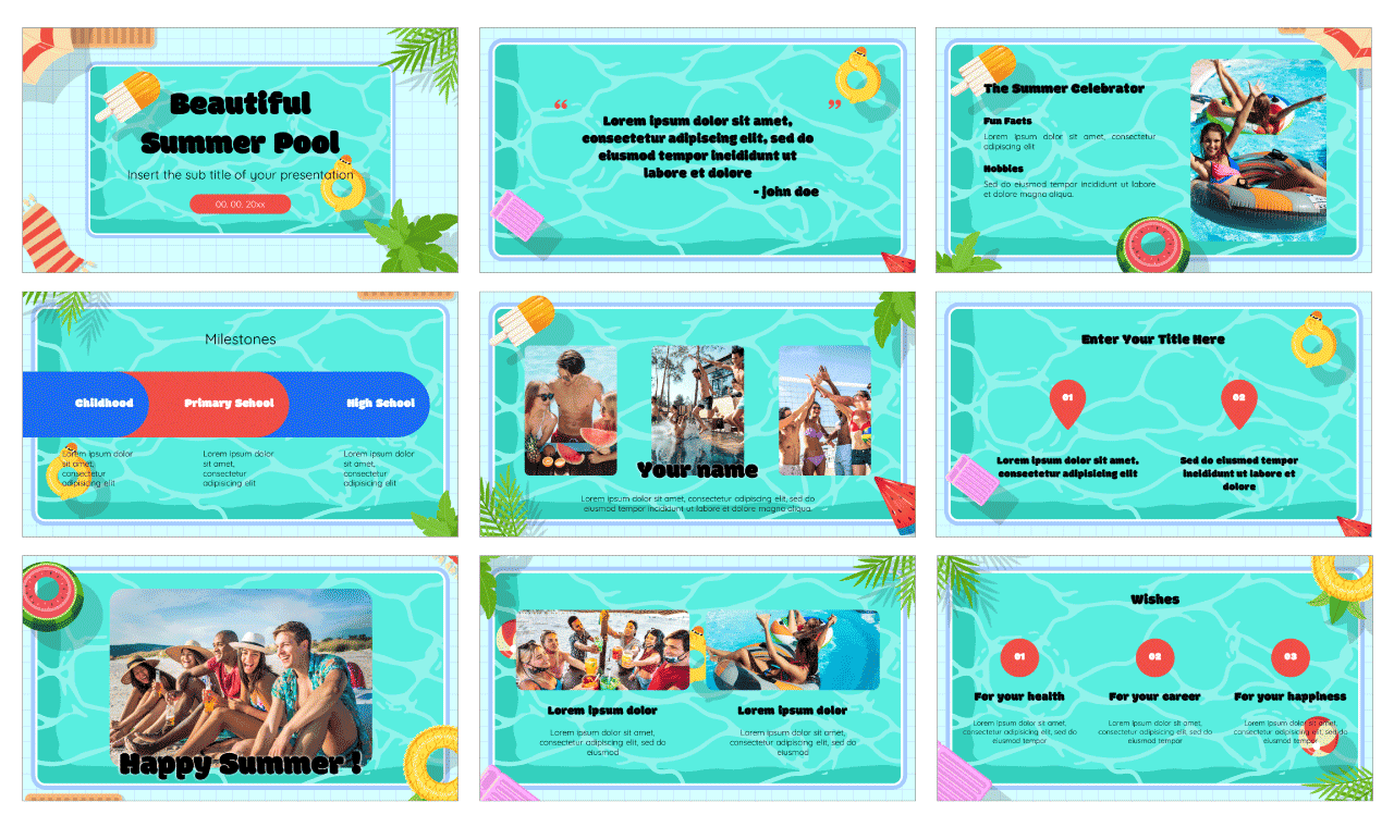 Beautiful Summer Pool Google Slides Theme PowerPoint Template