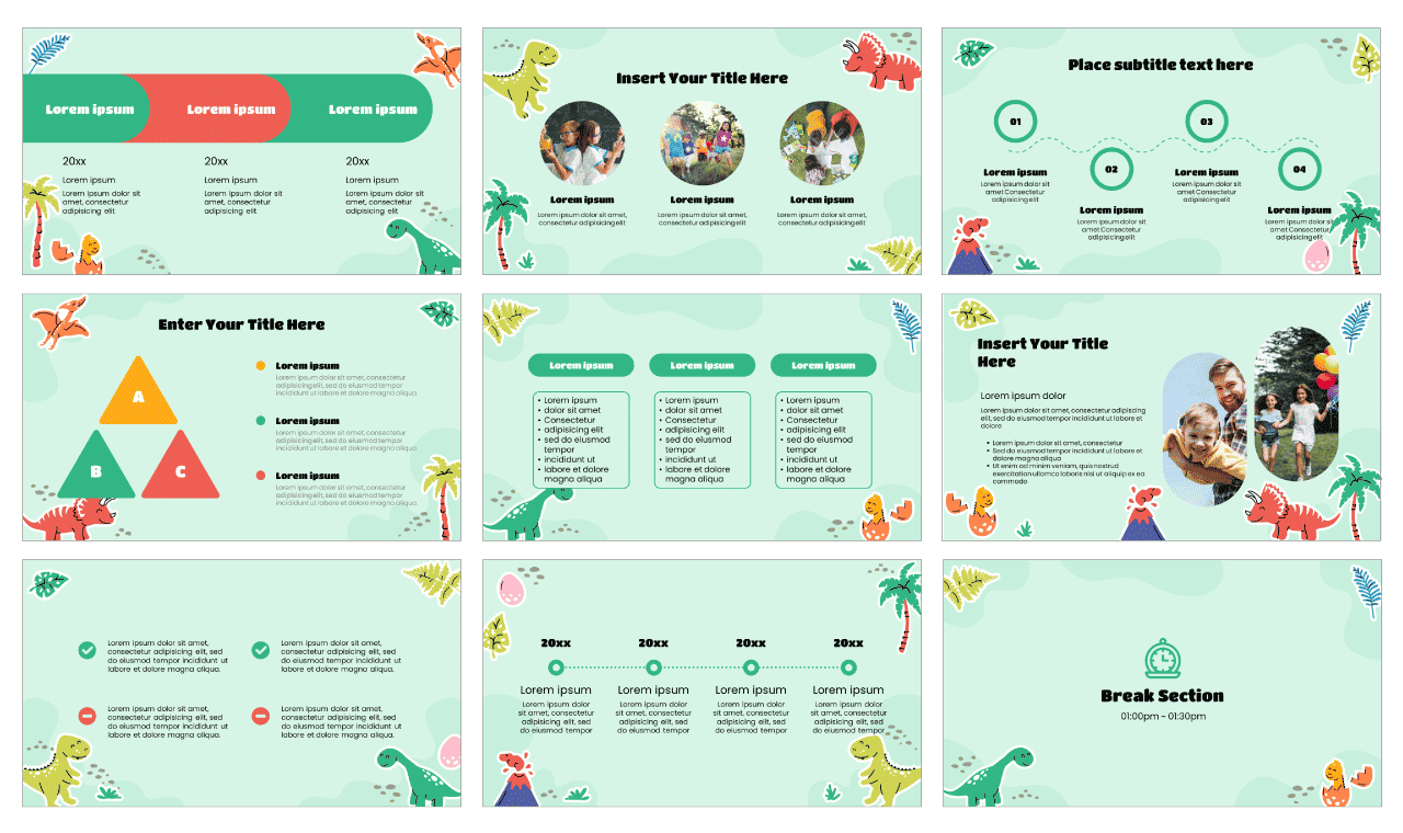 Dinossauros adoráveis. Template PowerPoint grátis e tema do Google Slides