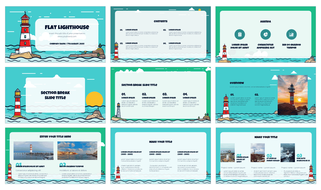 Flat Lighthouse Free Google Slides Theme PowerPoint Template