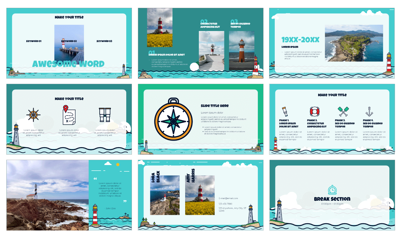 Flat Lighthouse Google Slides Theme PowerPoint Template Free Download