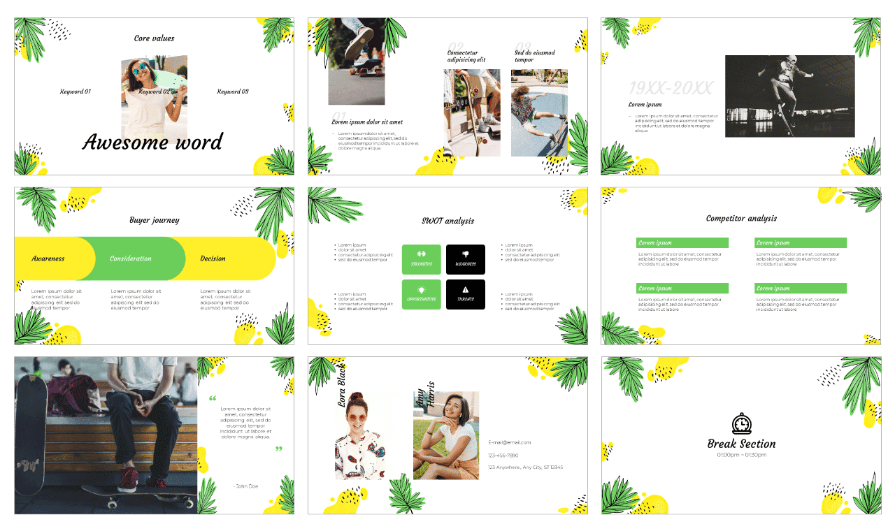 Tropical leaves Google Slides Theme PowerPoint Template Free Download