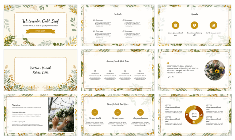 Watercolor Gold Leaf Free Google Slides PowerPoint Template