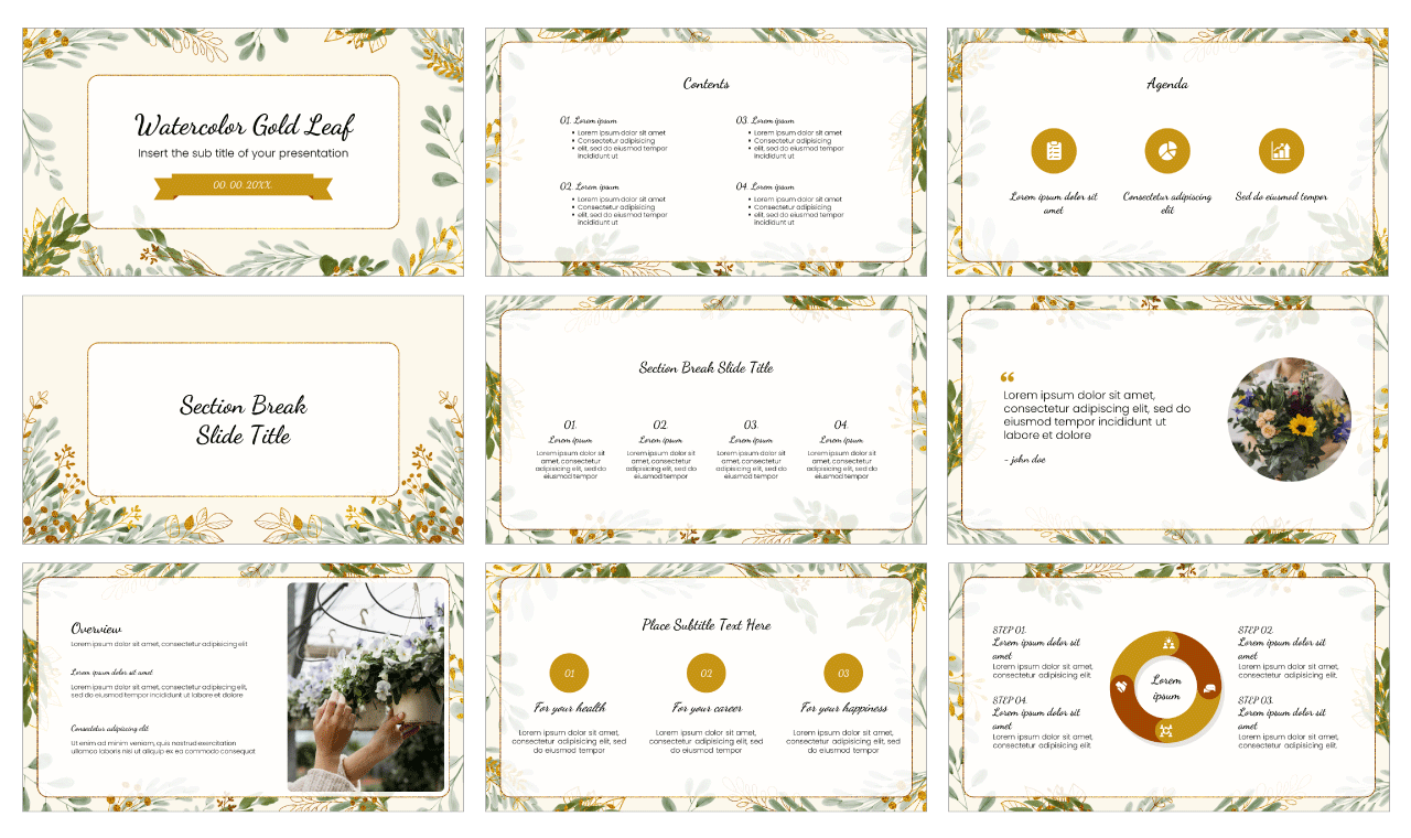 Watercolor Gold Leaf Free Google Slides Theme PowerPoint Template