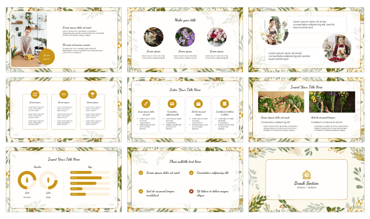 Watercolor Gold Leaf Google Slides Theme PowerPoint Template Free Download