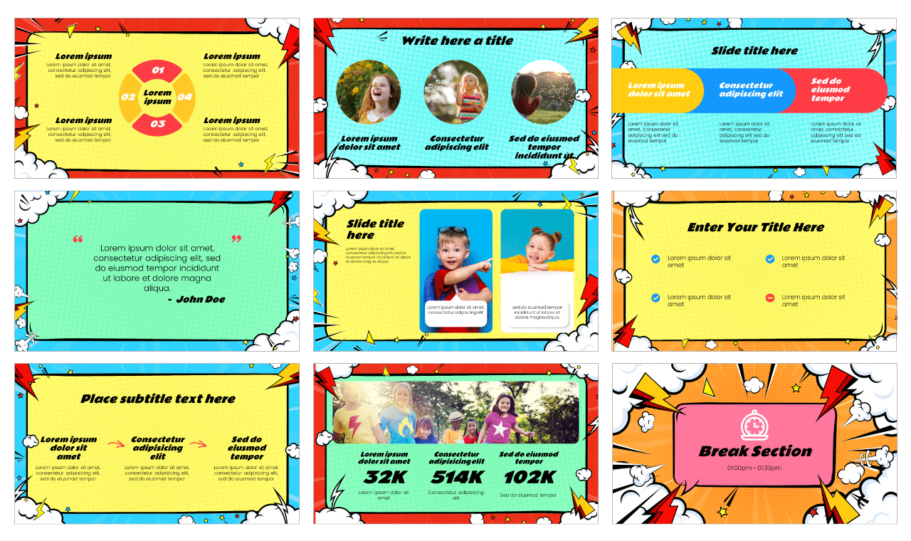 Pop Art Comic Book Google Slides PowerPoint Template Free Download