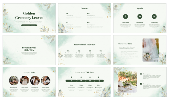 Golden Greenery Leaves Free Google Slides PowerPoint Template