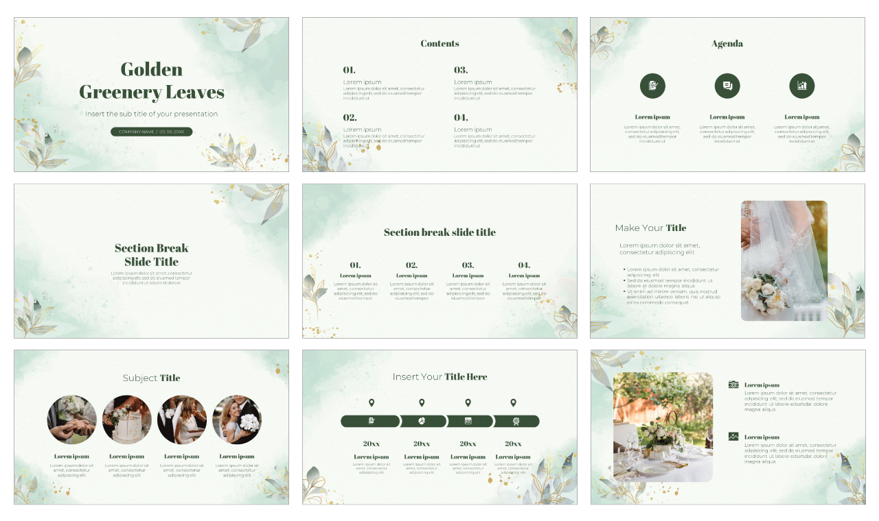 Golden Greenery Leaves Free Google Slides Template Theme