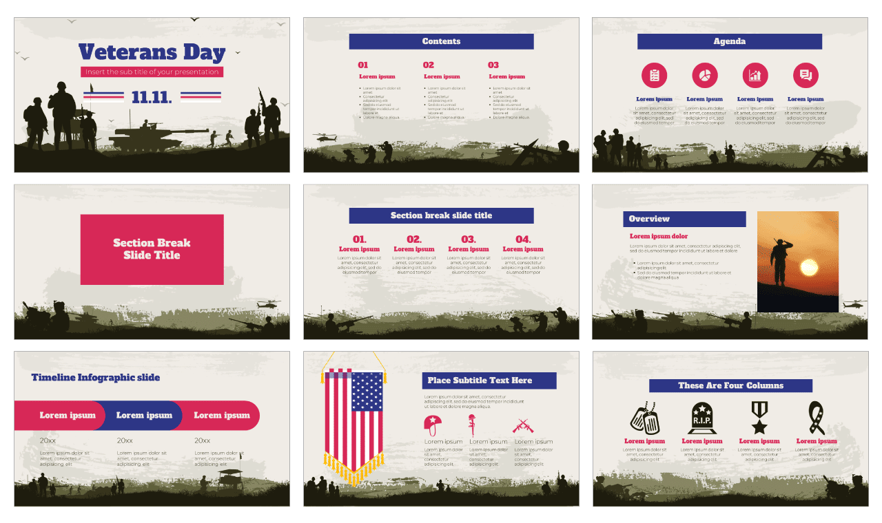 Veterans Day Presentation Template: 50 slides PPTX, KEY, Google Slides –  MasterBundles