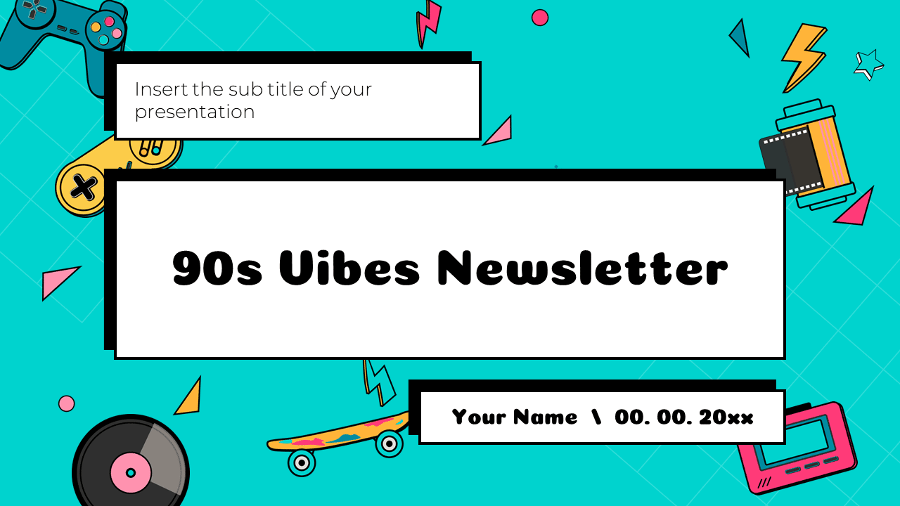 Có lẽ bạn muốn tạo một newsletter độc đáo và thu hút sự chú ý của người đọc? Hãy sử dụng mẫu PowerPoint hoặc Google Slides miễn phí mang phong cách thập niên 90 của chúng tôi để tạo ra một newsletter với những yếu tố retro độc đáo và đầy sáng tạo.