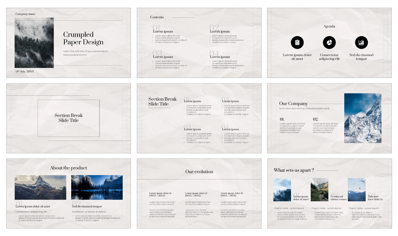 Crumpled Paper Design Free Google Slides Template Theme