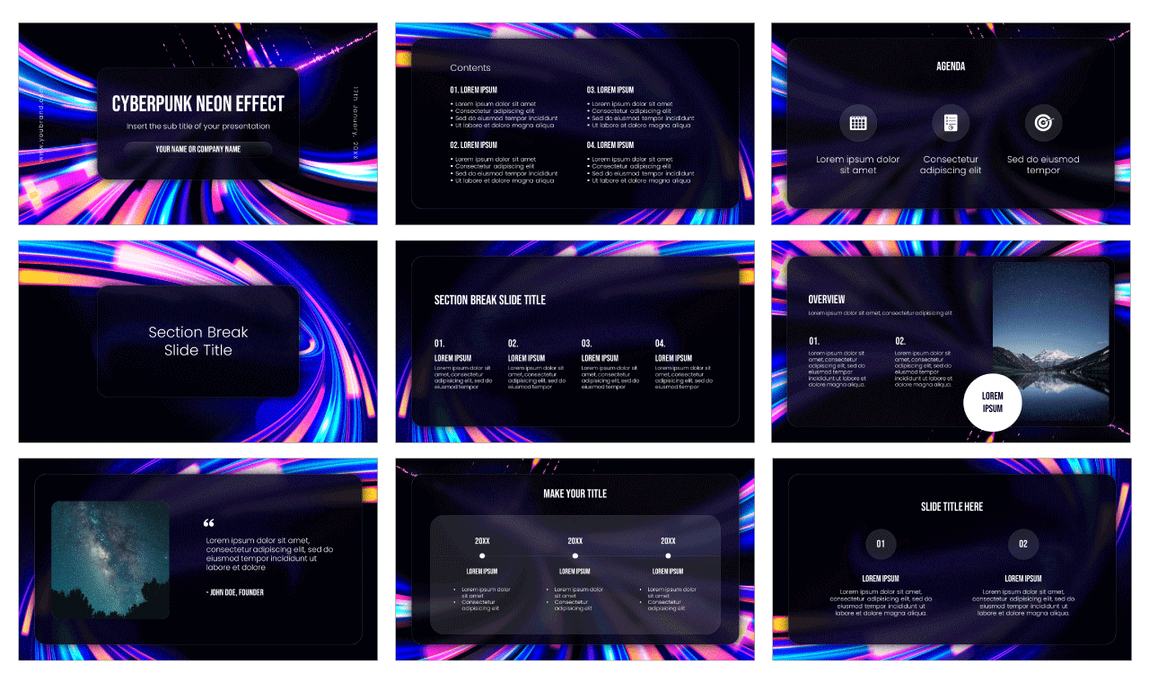 Cyberpunk Neon Effect Free Google Slides Template Theme