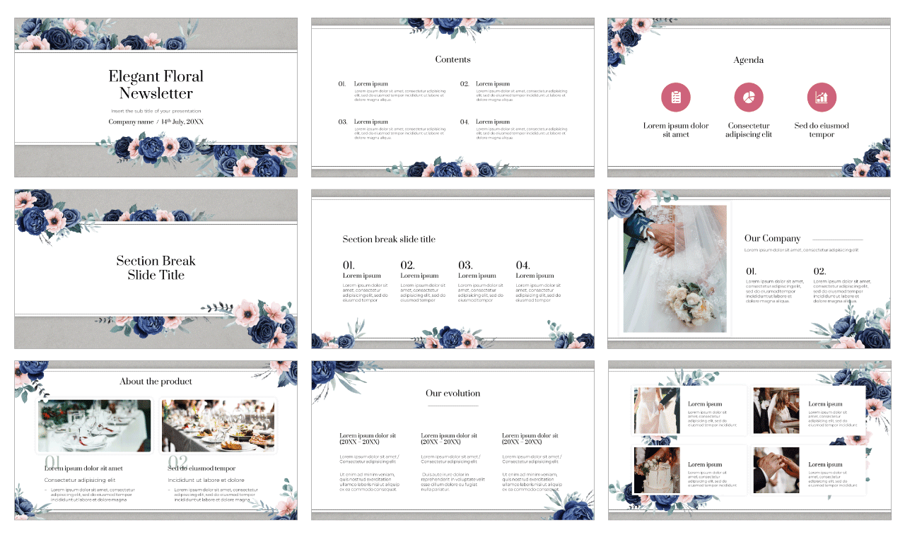 Elegant Floral Newsletter Free Google Slides Theme Template