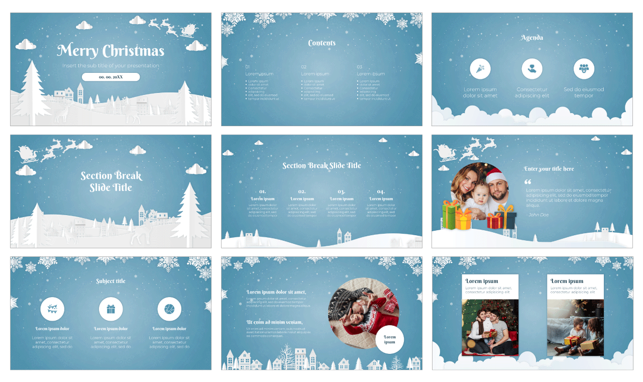 Papercut Christmas Card Free Google Slides Template Theme