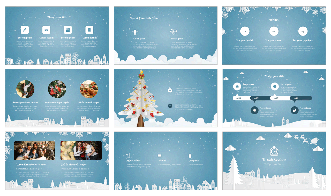 Papercut Christmas Card PowerPoint Template Free Download