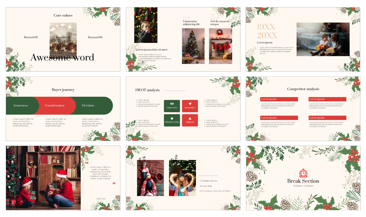 Christmas Plant Decoration PowerPoint Template Free Download