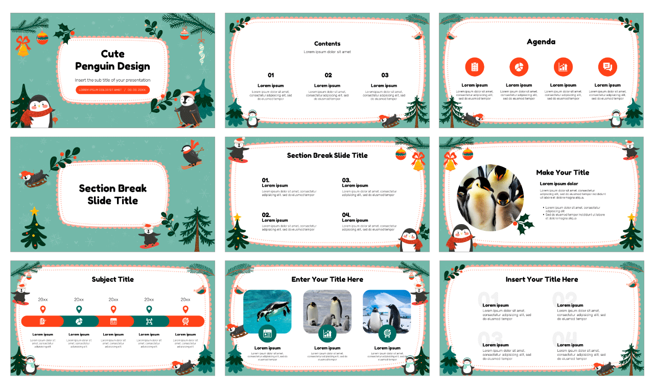 Cute Penguin Design Free Google Slides Templates Themes