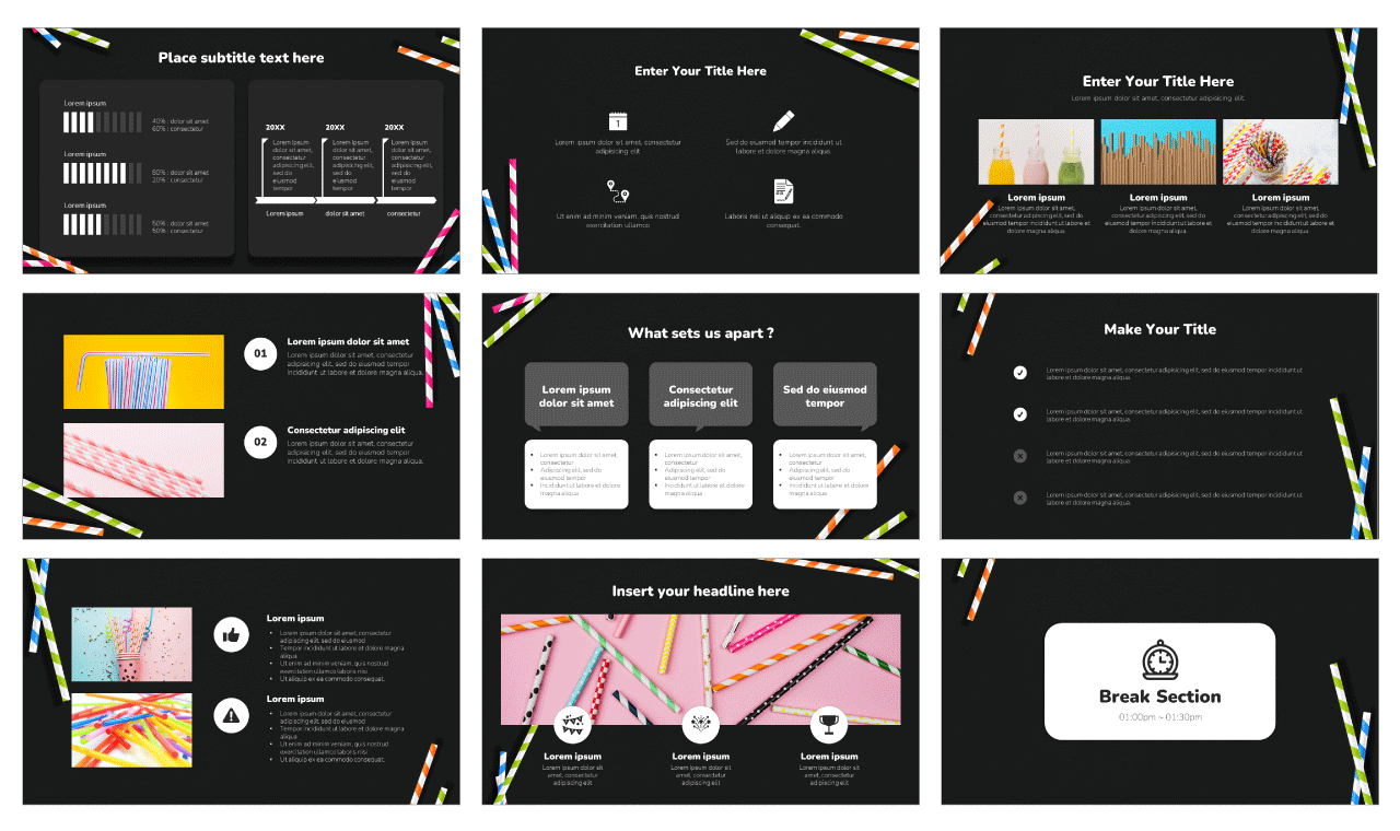 Paper Drinking Straw PowerPoint Templates Free Download