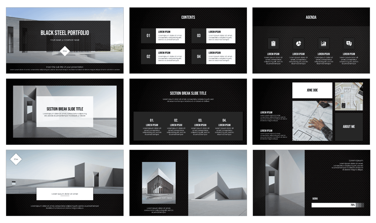 Black Steel Portfolio Free Google Slides PowerPoint Template