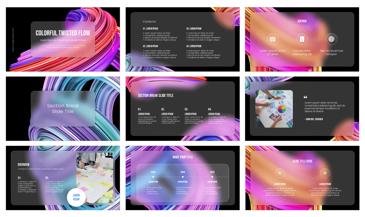 Colorful Twisted Flow Free Google Slides Themes PowerPoint Templates