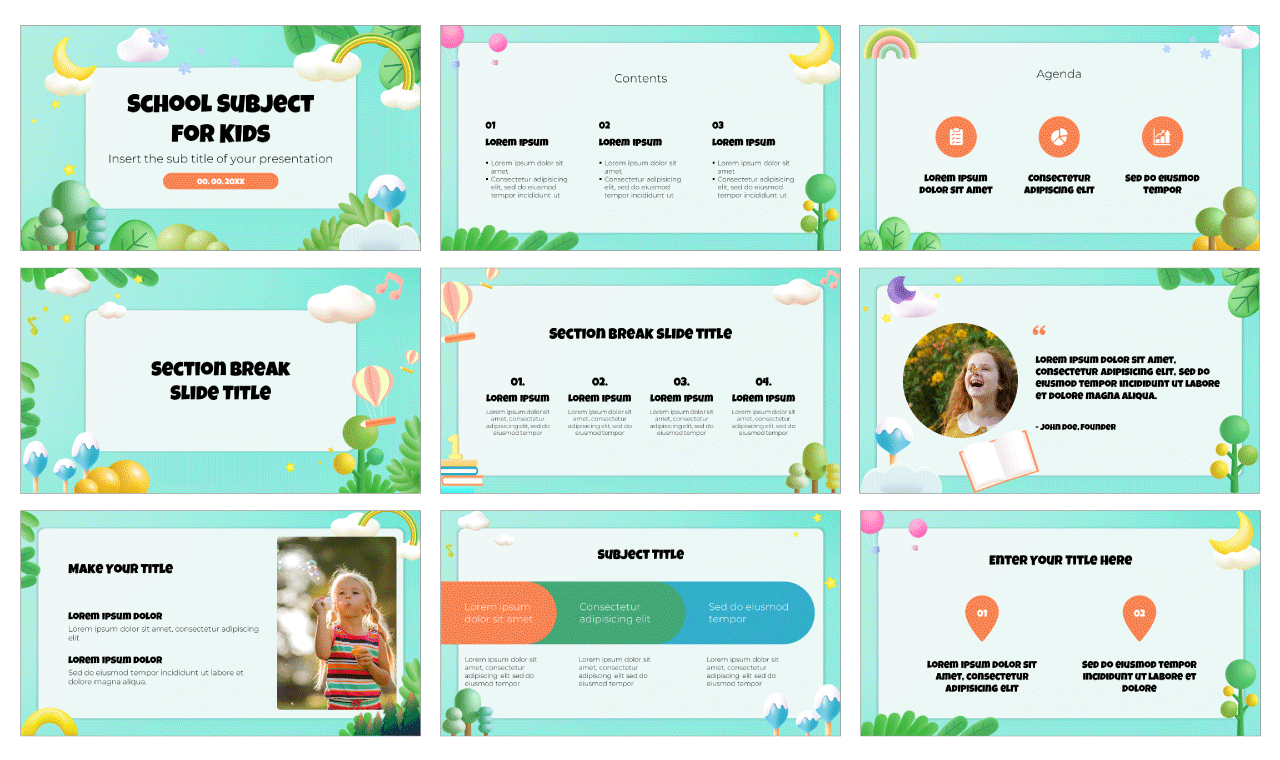 School Subject for Kids Free Google Slides Theme Template