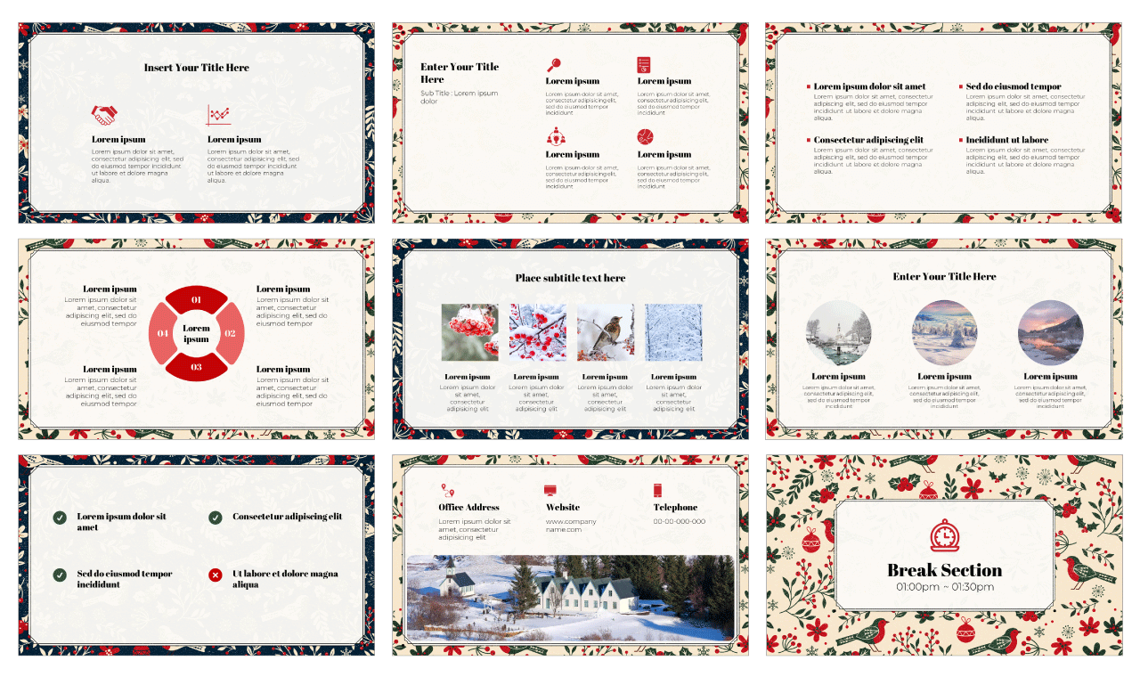 Winter Floral Pattern Free Google Slides PowerPoint Template