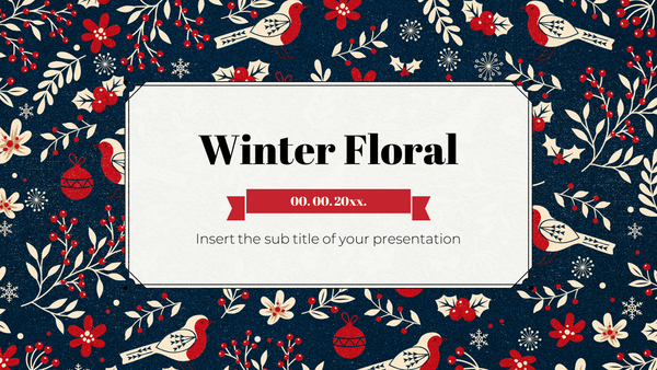 Winter Floral Pattern Google Slides Theme PowerPoint Template