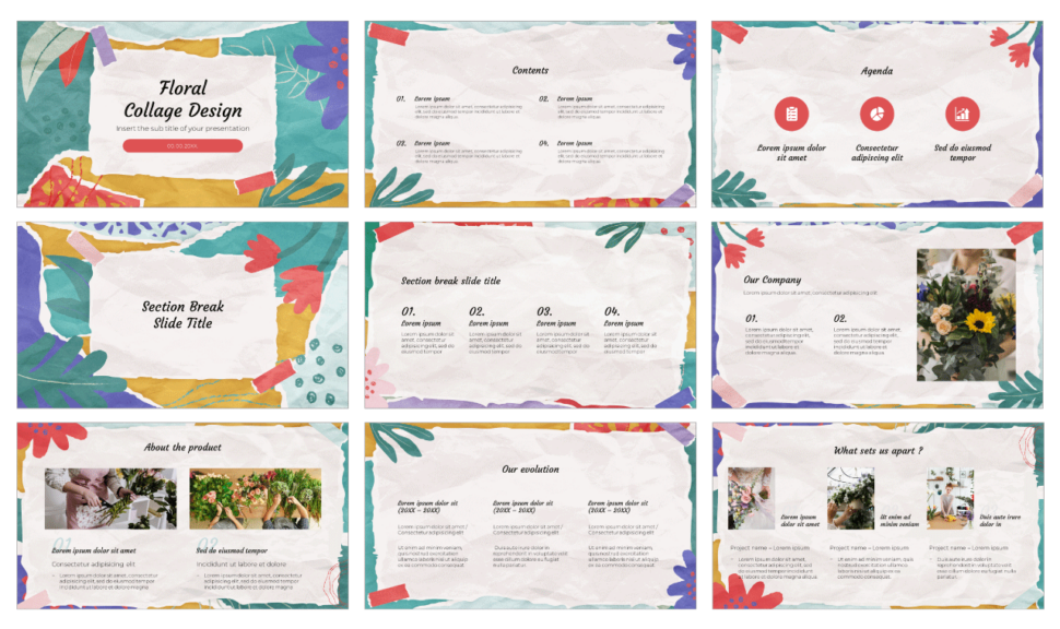 Floral Collage Design Free Google Slides PowerPoint Template